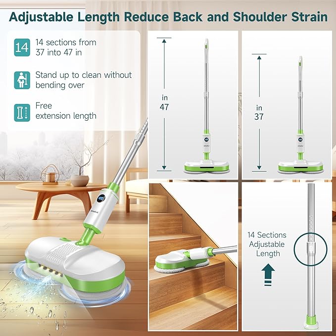 AlfaBot Cordless Electric Mop for Floor Cleaning, Dual Spin Mop with LED Headlight/Water Spray/Self-Propelled,Clean up to 2700 ft²,Rechargeable Electric Mops with Big Water Tank for Multi Floors