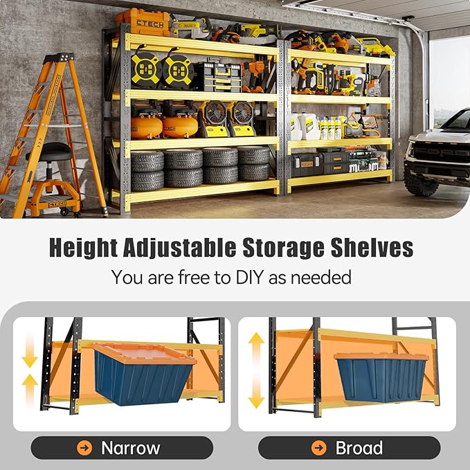 60" W Storage Shelves Heavy Duty, 4 Tier Metal Garage Shelving Units, 5000LBS Heavy Duty Adjustable Shelf, Garage Storage Rack, Industrial Shelving for Shop, Warehouse,60" W x 24" D x 79" H