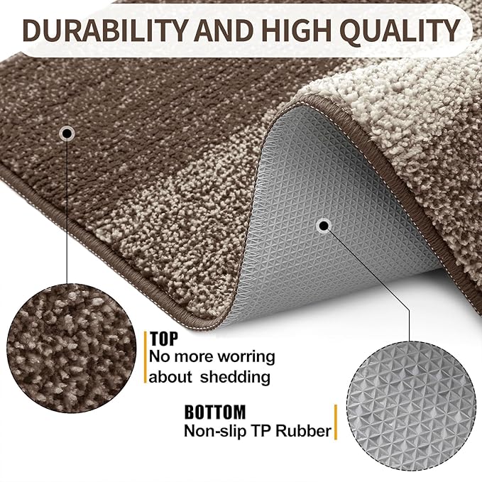 Kitinjoy Indoor Outdoor Door Mat, 48x32 Non-Slip Absorbent Dirt Trapper, Low-Profile Washable Inside Entrance Front Floor Mat, Sturdy Soft Entry Doormats for Entryway, Light Brown