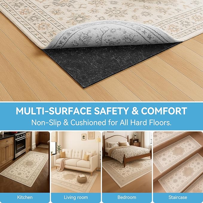Warmstar 3x5 FT Non Slip Rug Pad,100% Waterproof Felt Rug Pad for Hardwood Floors,1/2” Thick Soft Carpet Pad with Natural Rubber Backing, Secure Grip & Floor Protection