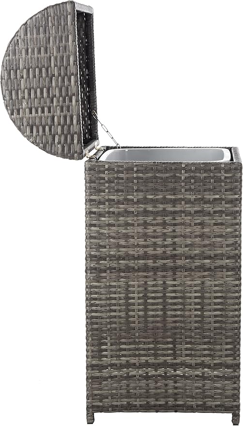 SAFAVIEH Outdoor Collection Mazeli Grey Brown Woven Swing Top Dome Lid Trash Bin (Fully Assembled) PAT7511C