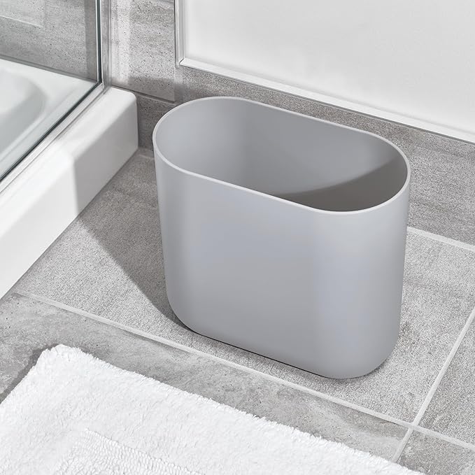 iDesign Small Oval Plastic Trash Ideal for Bathroom, Bedroom, or Office-Set of 2-Gray Waste Can