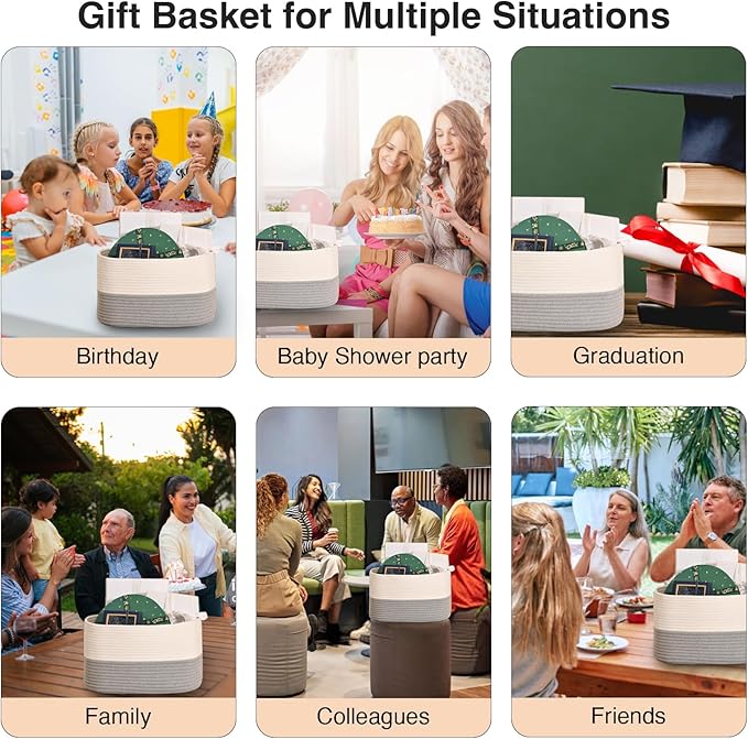 Woven Cotton Rope Storage Basket for Organizing, Cute Decorative Baskets for Gifts Empty, Organizer Bins for Dog Toy, Baby Laundry, 15“×11”×9.5“, Off White & Grey