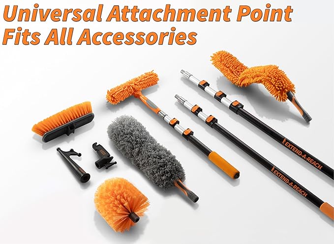 30 Foot High Reach Telescoping Duster Kit and Vinyl Siding Brushes with 5-24 ft Extension Pole // High Ceiling Cleaning and Window Washing kit // Exterior & Interior House and Gutter Cleaning Brush