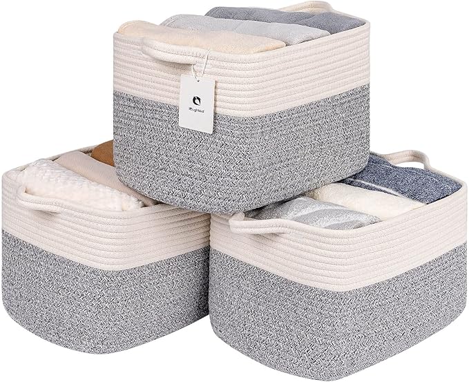 Medium and Large Woven Basket//With Handle, Used for Toys and Fabric Storage Basket used for Storing xl Storage Box, Decorative Storage Box Room 2pack (14L*10W*8.6H Silver Gray, 14Lx10Wx8.6H)