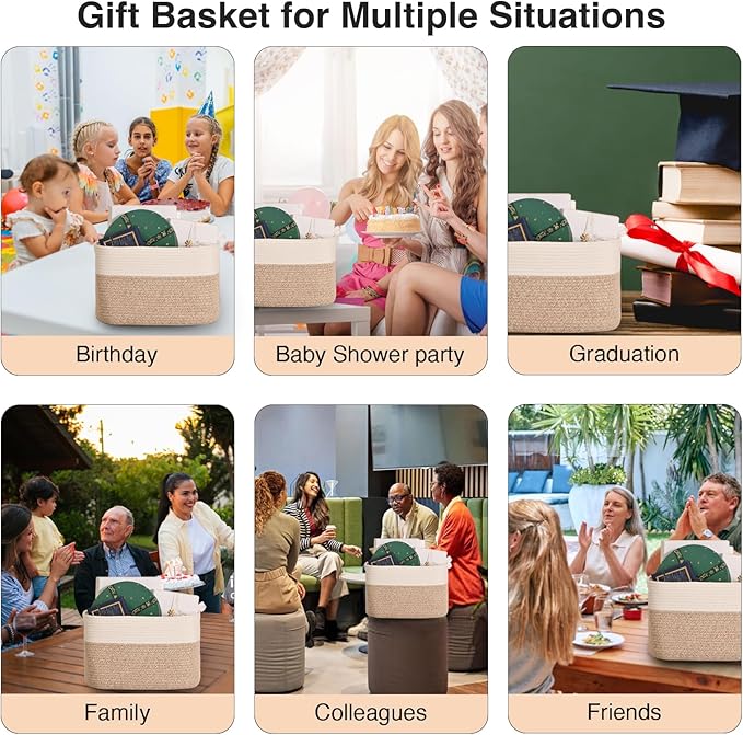 Woven Cotton Rope Storage Basket for Organizing, Cute Decorative Baskets for Gifts Empty, Organizer Bins for Dog Toy, Baby Laundry, 15“×11”×9.5“, Off White & Brown