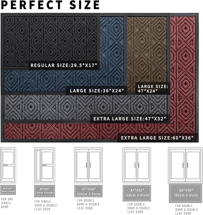 Yimobra Door Mat, Outdoor Indoor Entrance Welcome Mat, Heavy Entry Front Door Mat, Stain & Fade Resistant, Low Profile, Sturdy Rubber, Easy Clean Patio Floor Mat, Waterproof, 29.5 x 17, Brown