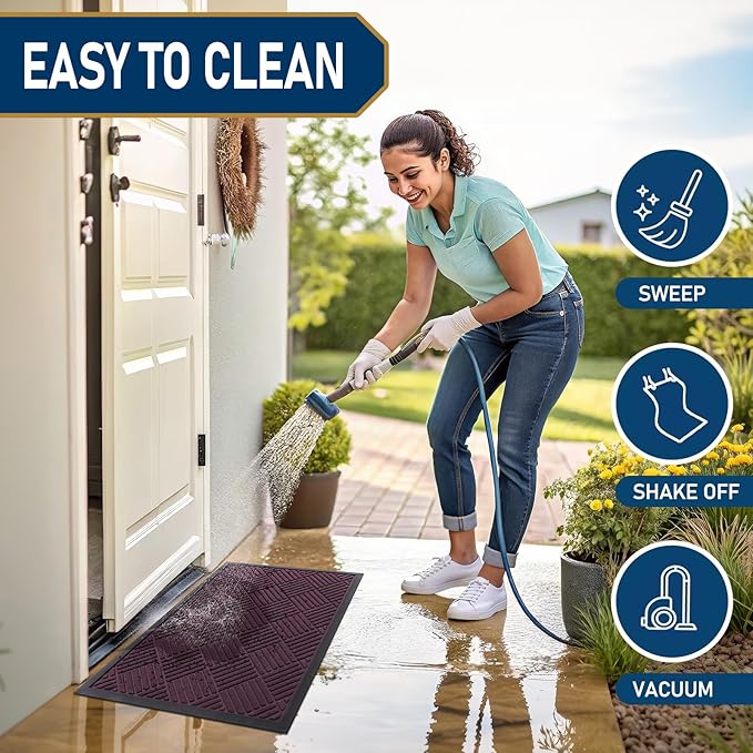 Smiry Front Door Mat Outside Entrance, Heavy Duty Outdoor Indoor Mat, Natural Rubber Doormat, Non Slip, Trap Dirt and Moisture, Easy Clean, Low Profile Patio Porch Entryway Mat, 29.5x17, Violet