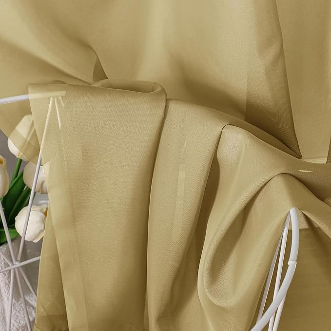 Chyhomenyc Sheer Valances for Windows 2 Pack, Small Window Curtains for Living Room Bathroom Cafe Laundry Basement, Modern Top Dual Rod Pocket Voile Curtain, 42W x 18L inches, Gold