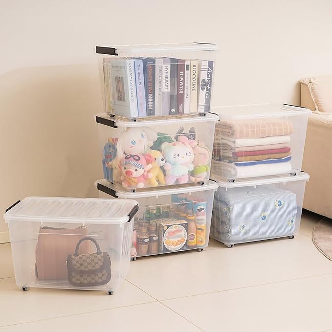 Citylife 82 QT Clear Plastic Storage Bins with Lids Stackable and Nestable Storage Boxes with Lids Large Plastic Storage Containers for Garage, Closet, Kitchen, 2 Packs