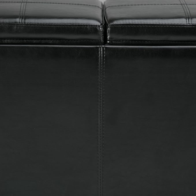 SIMPLIHOME Avalon 42 inch Wide Contemporary Rectangle Storage Ottoman in Midnight Black Vegan Faux Leather, Assembled, For the Living Room, Entryway and Family Room