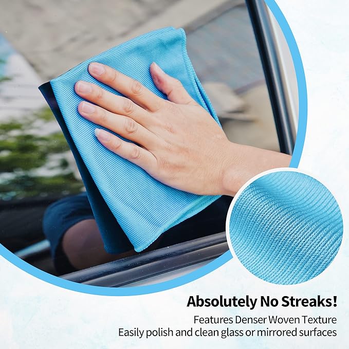 HOMERHYME Microfiber Glass Cleaning Cloth - 10 Pack Polishing Cloths, 16" x 14" Window Cleaning Towel, Streak Free, Lint Free, Great for All Delicate Surface, Glasses, Stainless Steel, Windshield.