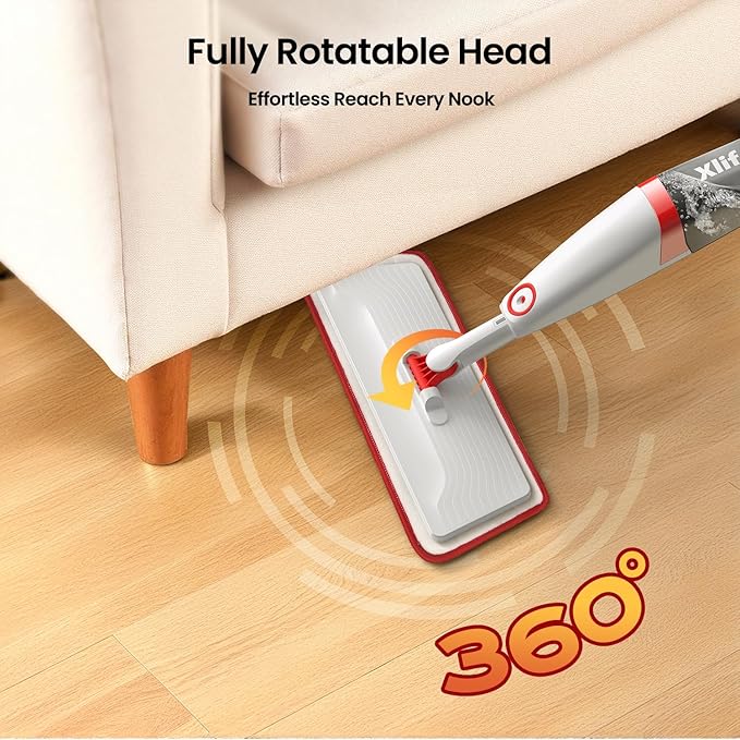 Spray Mops for Floor Cleaning with 3pcs Washable Pads, Xlife Wet Dry Mop for Kitchen Wood Hardwood Laminate Ceramic Tiles Floor Dust Cleaning-Red (No Cleaner)