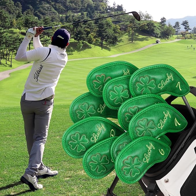 Golf Headcovers Golf Club Head Covers Four Leaf Clover Good Luck Charm - Clover Style Premium Leather Driver Fairway(FW) Wood Hybrid(UT) with Number Tags
