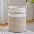 VIPOSCO Large Laundry Hamper, Tall Woven Rope Storage Basket for Blanket, Toys, Dirty Clothes in Living Room, Bathroom, Bedroom - 100L Brown & White