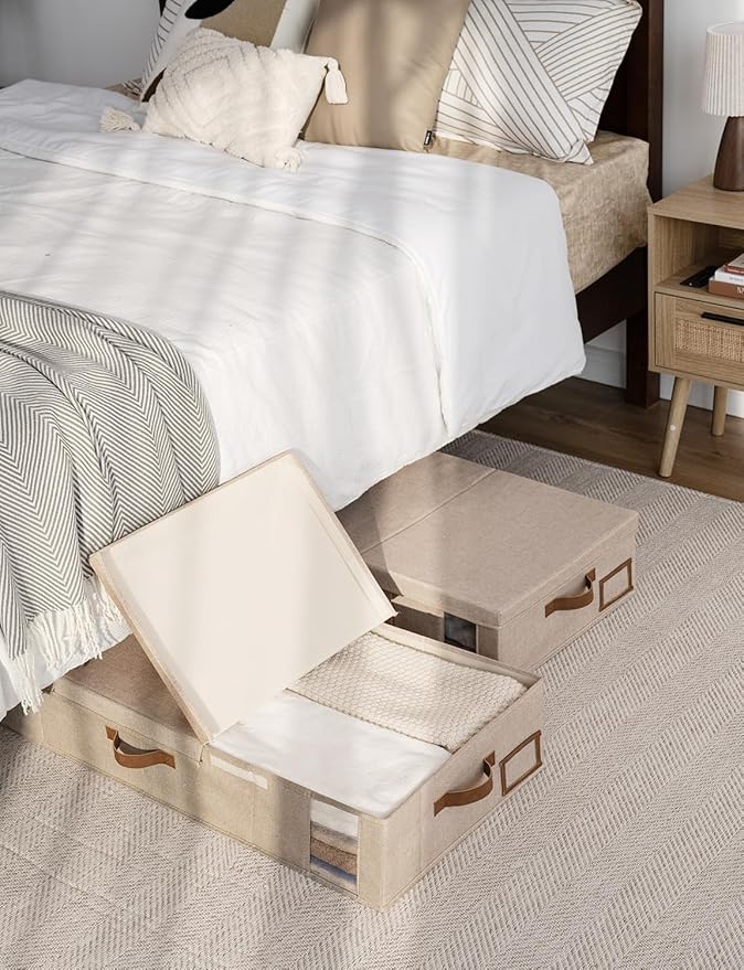 StorageWorks 2-Pack Jumbo Under Bed Storage Bins with Lids, Underbed Storage Containers with Handles and Label Holder, Closet Organizer for Clothes, Blankets, Sweater