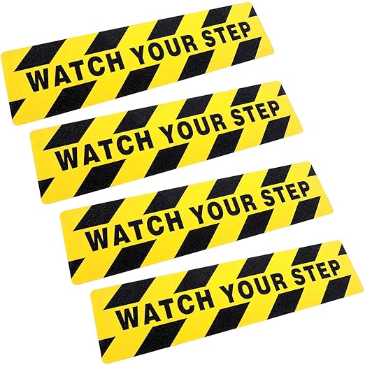 Boao 4 Pieces Watch Your Step Stickers Sign 6 x 24 Inch Caution Watch Your Step Floor Decals Warning Sticker Adhesive Tape Anti Slip Abrasive Tape for Workplace Safety Wet Floor Caution