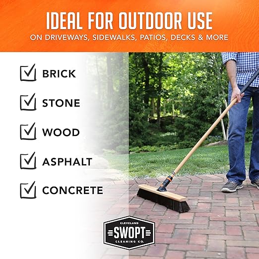 SWOPT 18" Premium Rough Surface Push Broom Head - Outdoor Broom for Driveways, Sidewalks, Patios - Interchangeable With All SWOPT Products for Efficient Cleaning & Storage