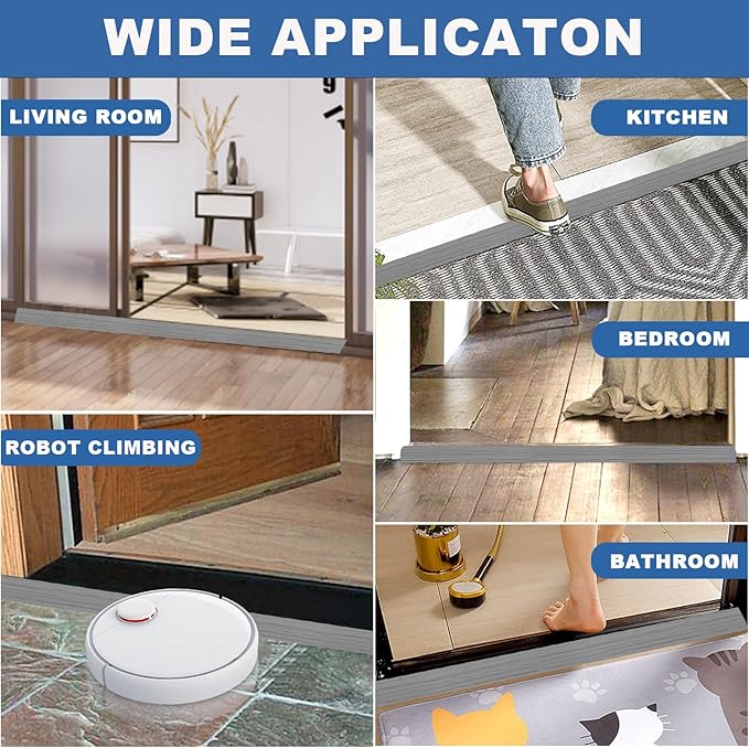 Vinyl Door Threshold Flooring Transition Strip Self Adhesive Carpet Edging Strip for Laminate Doorway Edge Threshold from 2/5" to 3/5" (Light Gray Wood Grain, 6.6 Ft)