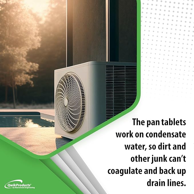 QwikTreat Condensate Pan Treatment Tablets, AC Drip Pan Tablets Air Conditioner Drain Line Cleaner, Control Odors, Overflow and Water Damage, 100 Tablets