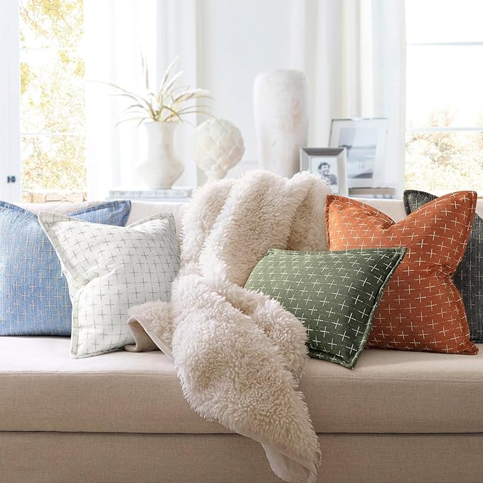 ZWJD Pillow Covers 24x24 Set of 2 Soft Fall Decor Polyester Textured Pillow Covers with Stylish Flange Edge Cozy Farmhouse Throw Pillows for Couch Bed Sofa Living Room