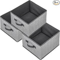 Storage Baskets, 11-Inch Woven Fabric Bins, Storage Cubes with Reinforced Handles, Organizer Bins for Closet Shelves, Foldable, for Toys, Clothes, Natural Beige (3PCS/Grey-11*11*7.8inch)