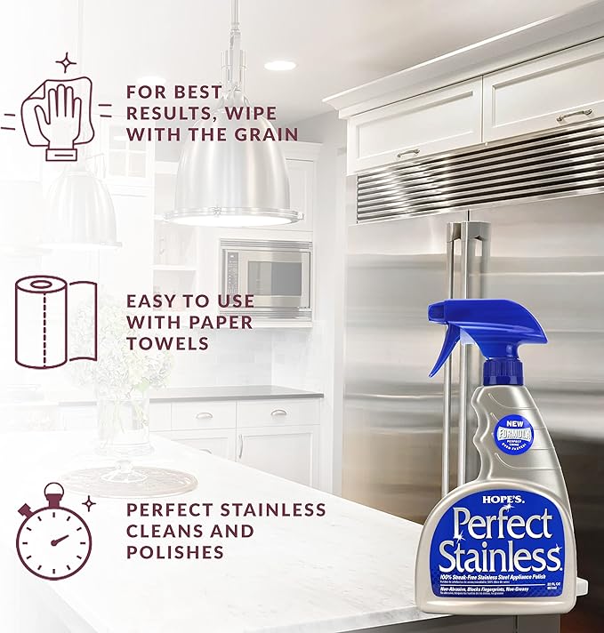 HOPE'S Perfect Stainless Steel Cleaner Streak-Free Self-Polishing Formula, Blocks Fingerprints, Pack of 6, 22 Ounce, 132 Fl Oz