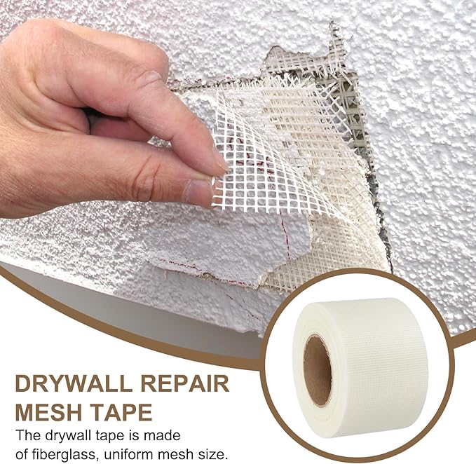 PATIKIL Drywall Repair Mesh Tape, 4 inch x 164 ft Fiberglass Repair Patch Self-Adhesive Dry Wall Joint Tape 12 Mesh Wall Hole Crack and Seam Patch, White
