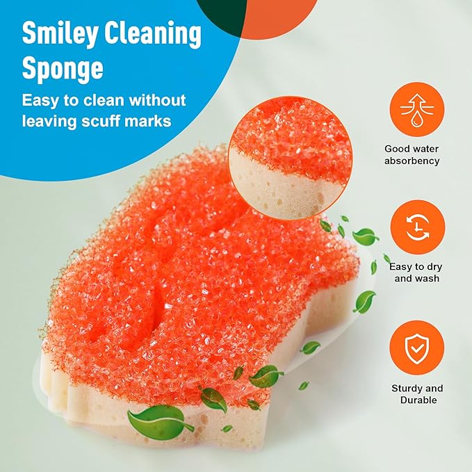 12 Pcs Scrubber Sponge Cat Smiley Shape Cleaning Sponge Double Sided Dish Sponge Multi-Purpose Sponges for Cleaning Dishes, Furniture, Kitchen, Bathroom
