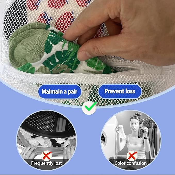 Mesh laundry bags for washing machine, can wash 10 pairs of socks, maintain shape, keep one pair,Laundry room organization suitable for socks and small items, 2pcs (Small)