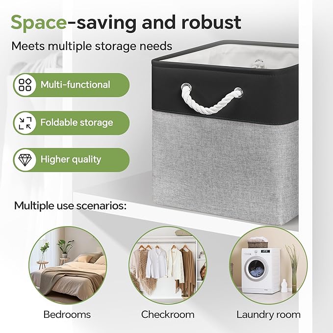 13x13 Inch Cube Storage Bins with Reinforced Bottom Cardboard, 6 Pack Large Collapsible Fabric Storage Cubes with Handles for Shelf, Closet, Toy, Laundry Organization (Black&Gray)
