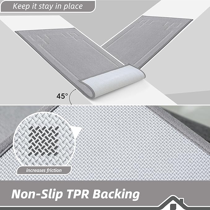 BEQHAUSE Door Mat 24" x 36", Non-Slip Door Mats Indoor Entryway Rugs Washable Low-Profile Absorbent and Stain Resist Floor Mats, Dog Door Mat for Front Back Door, Muddy Wet Shoes & Paws, Light Grey