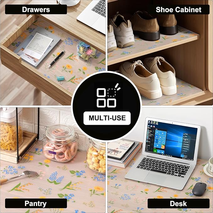 INNOLITES Non-Slip Shelf Liner – Cabinet & Drawer Liner Non-Adhesive – Waterproof Oil-Proof – Durable EVA with Floral for Kitchen Cabinets Refrigerator – BPA-Free, Easy to Cut 11.8" x 360"