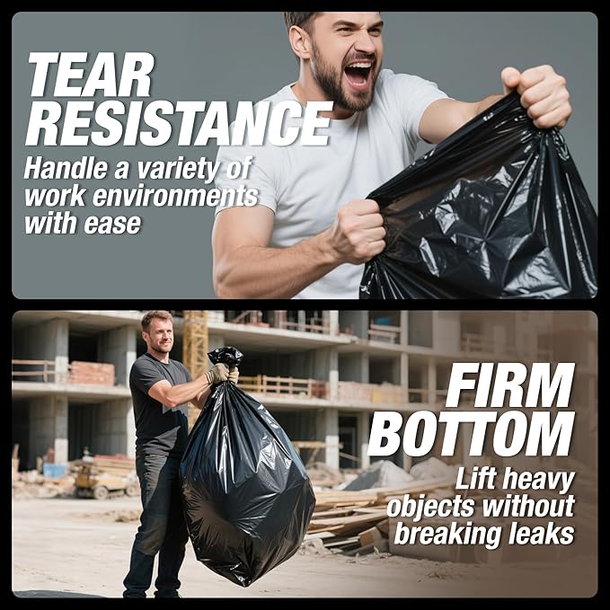 Heavy Duty Contractor Trash Bags 55-60 Gallon, 30 Count, 1.5Mil Extra Thick, Strong Black Garbage Bags, Leakproof Star Seal for Construction, Yard, Demolition Debris