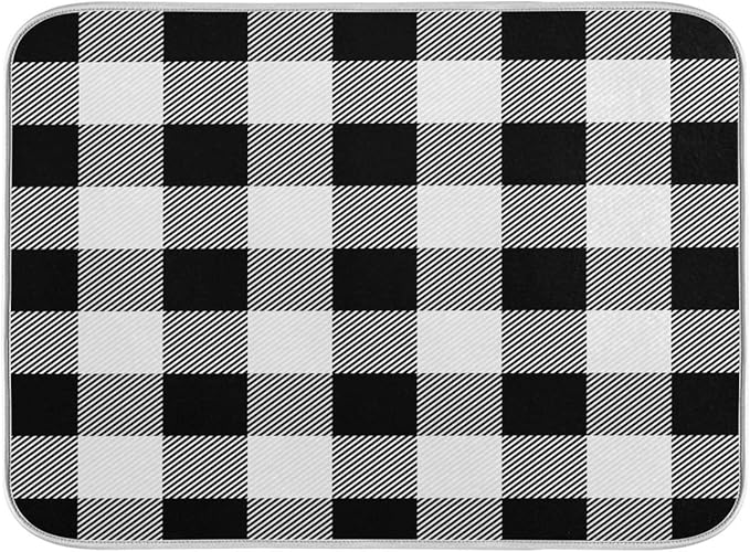 White and Black Buffalo Plaid Dish Drying Mat 16x18 for Kitchen Classic Buffalo Check Dishes Pad Dish Drainer Rack Mats Absorbent Fast Dry Kitchen Accessories