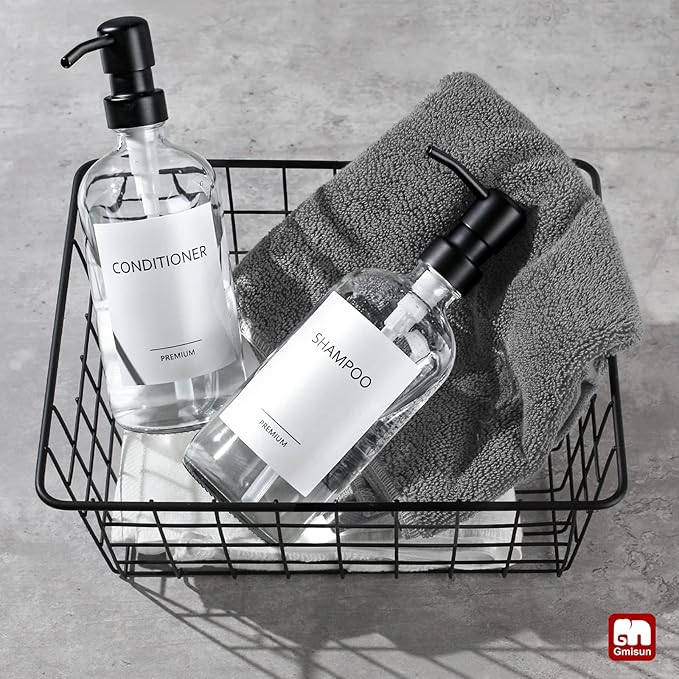 GMISUN Glass Soap Dispenser with Pump, 2 Pack Clear Bathroom Hand Soap Dispenser with Stainless Steel Pump, 17 Fl Oz Refillable Kitchen Hand and Dish Soap Dispensers Set, Modern Liquid Pump Bottles