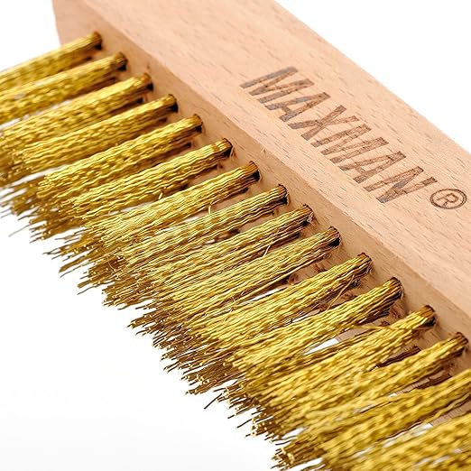 MAXMAN Brass Brush, Soft Brass Bristle Brush, Wire Brushes for Cleaning Metal Rust, Welds with 10" Beechwood Handle, 2 Pcs