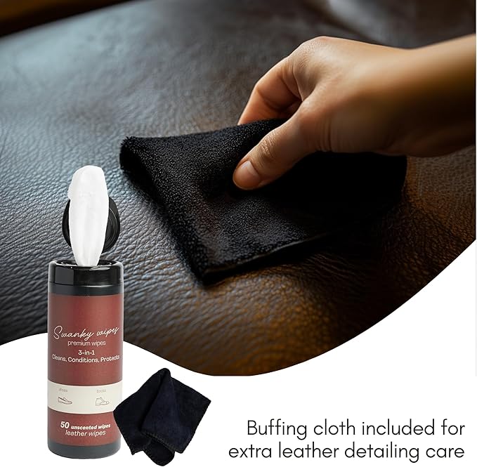 Swanky Leather Wipes - Leather Cleaner and Conditioner for Purses, Shoes, Furniture Polish & Car Seats, Prevents Fading & Cracking, Restores Softness & Shine - Canister, 200 Count