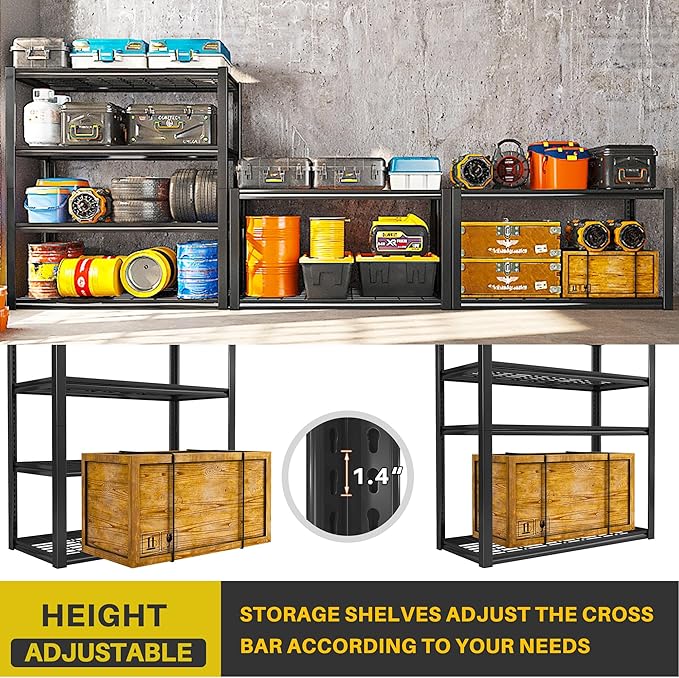 REIBII 40" W Garage Shelving 2240 LBS Storage Shelves Adjustable Metal Shelving Heavy Duty 4 Tier Metal Shelves for Garage Kitchen Pantry Warehouse Basement 40" W × 19.5" D × 59.5" H