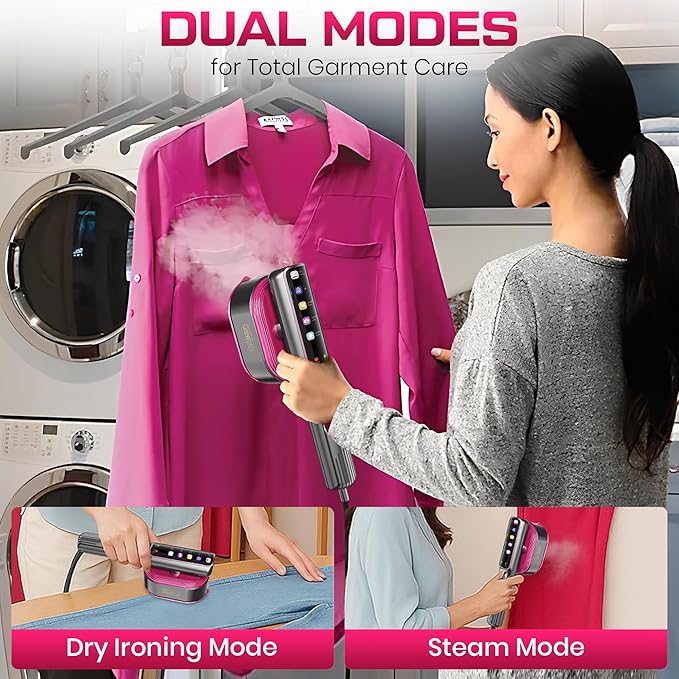 Portable Clothes Steamer, 1200W Touch Screen Handheld Steamer for Clothes, 1s Powerful Wrinkle Remover, All Fabric Modes, Dry & Steam Ironing for Home & Travel, 10s Fast Heat-up-Gray
