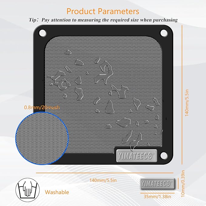 140mm PC Dust Filter for Computer Cooler Fan/PSU/Routers PVC 50 Mesh, Magnetic Dust Mesh Computer Fan Filter Grills with Screws Dustproof Case Cover (PVC V4.0, 140 * 140mm, 5pcs, Black)