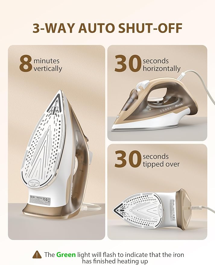 Steam Iron for Clothes Rapid Heating, 1500W Iron with Non-Stick Ceramic Soleplate, Auto-Off, Burst of Steam, 500 Microsteam Holes, Self-Cleaning, 12.31oz Water Tank Ironing Clothes for Home