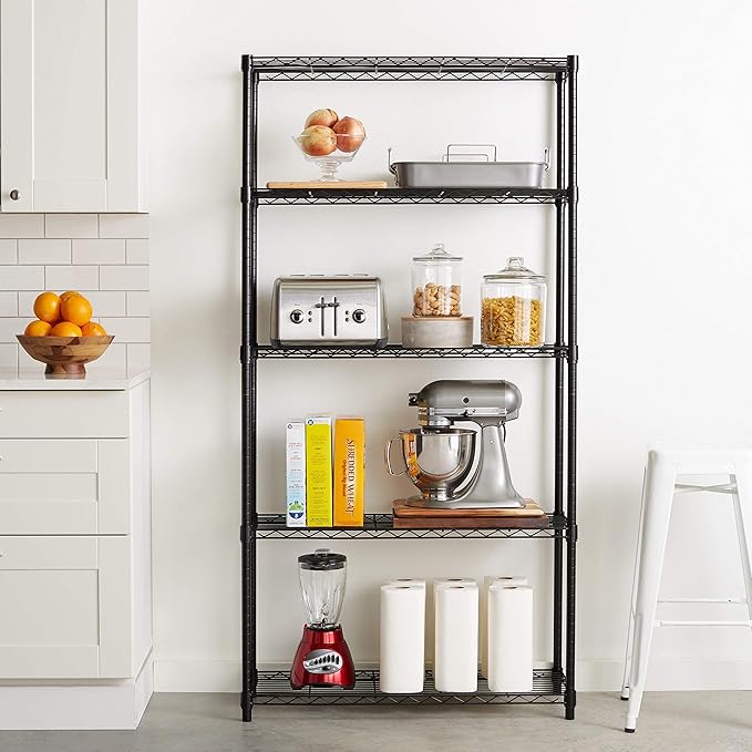 Amazon Basics 5-Shelf Adjustable Heavy Duty Steel Wire Rack Storage Shelving Organizer for Kitchen, Garage, 36" L x 14" W x 72" H, Black