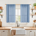 YoungsTex Denim Blue Short Linen Curtains 40 Inch Length for Kitchen Window, Semi Sheer Window Drapes with Rod Pocket Back Tab Light Filtering Privacy for Bathroom, 2 Panels, 42 x 40 Inch