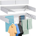 FOCHIER F Laundry Drying Rack Wall Mounted Clothes Drying Rack Collapsible with 4 Aluminum Rods and Drilling Template Long Screwdriver Bit 60 lbs Capacity (White, 40")