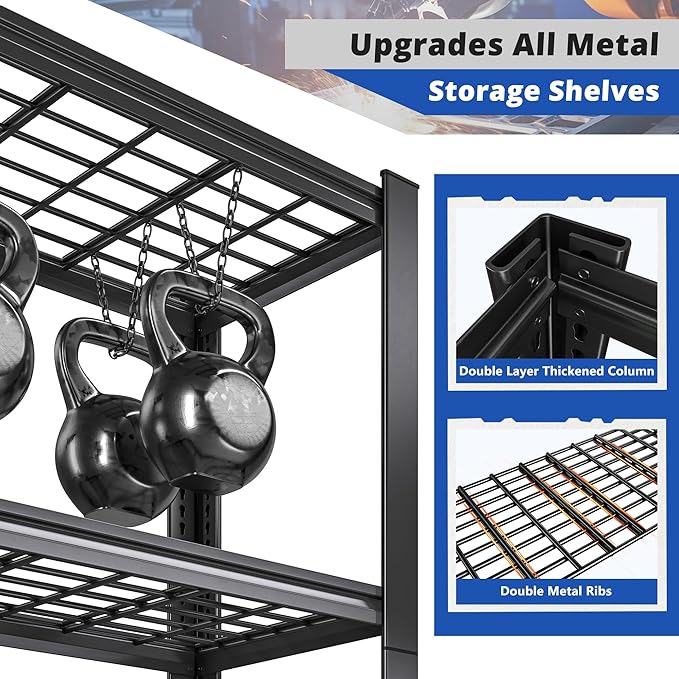 REIBII 3010LBS Storage Shelves 72" H Garage Shelving Heavy Duty Metal Shelving 5 Tier Adjustable Metal Shelves for Storage for Kitchen Pantry Warehouse Basement 72" H x 35.5" W x 16" D, Black