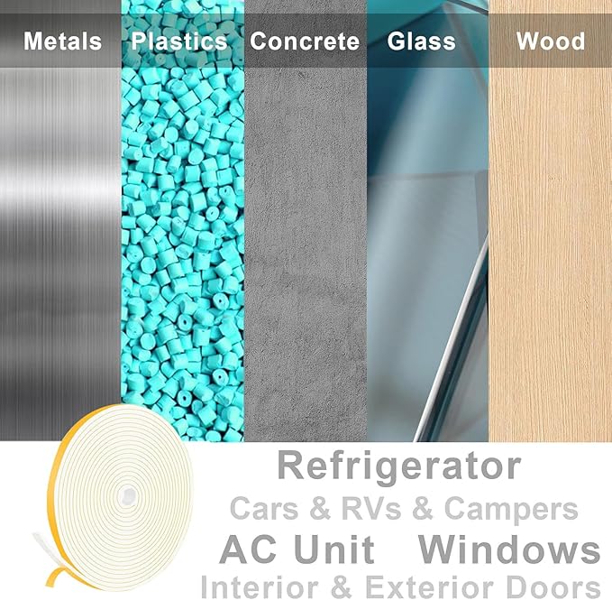 Weather Stripping Door Seal 1/4 inch Wide x 1/8 inch Thick Foam Insulation Door Seal Strip for Door Frame,Lightproof, Total 16.5Feet (16.5Ft x 1 Roll)