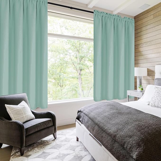DWCN Blackout Curtains for Living Room Thermal Insulated, Energy Saving & Noise Reducing Bedroom Curtains, Sage Green, W 38x L 54 Inch, Set of 2 Rod Pocket Curtain Panels