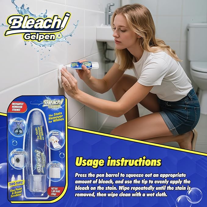 Bleach Pen For Clothing, Bleach Pen, Stain Remover Pen, Clothing Bleached DIY design, Travel Accessories, Lnstantly Remove Stains, Pearl white (1.89 Fl Oz (Pack of 1), Lemon)