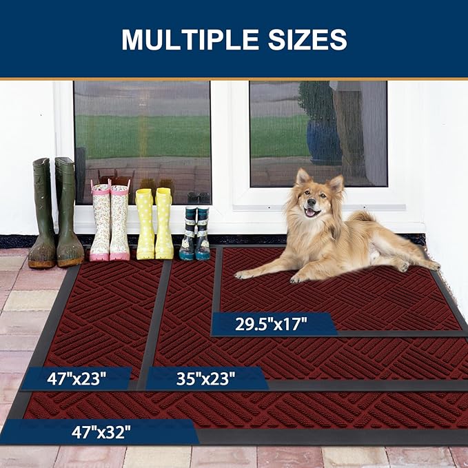 Smiry Front Door Mat Outside Entrance, Heavy Duty Outdoor Indoor Mat, Natural Rubber Doormat, Non Slip, Trap Dirt and Moisture, Easy Clean, Low Profile Patio Porch Entryway Mat, 29.5x17, Red
